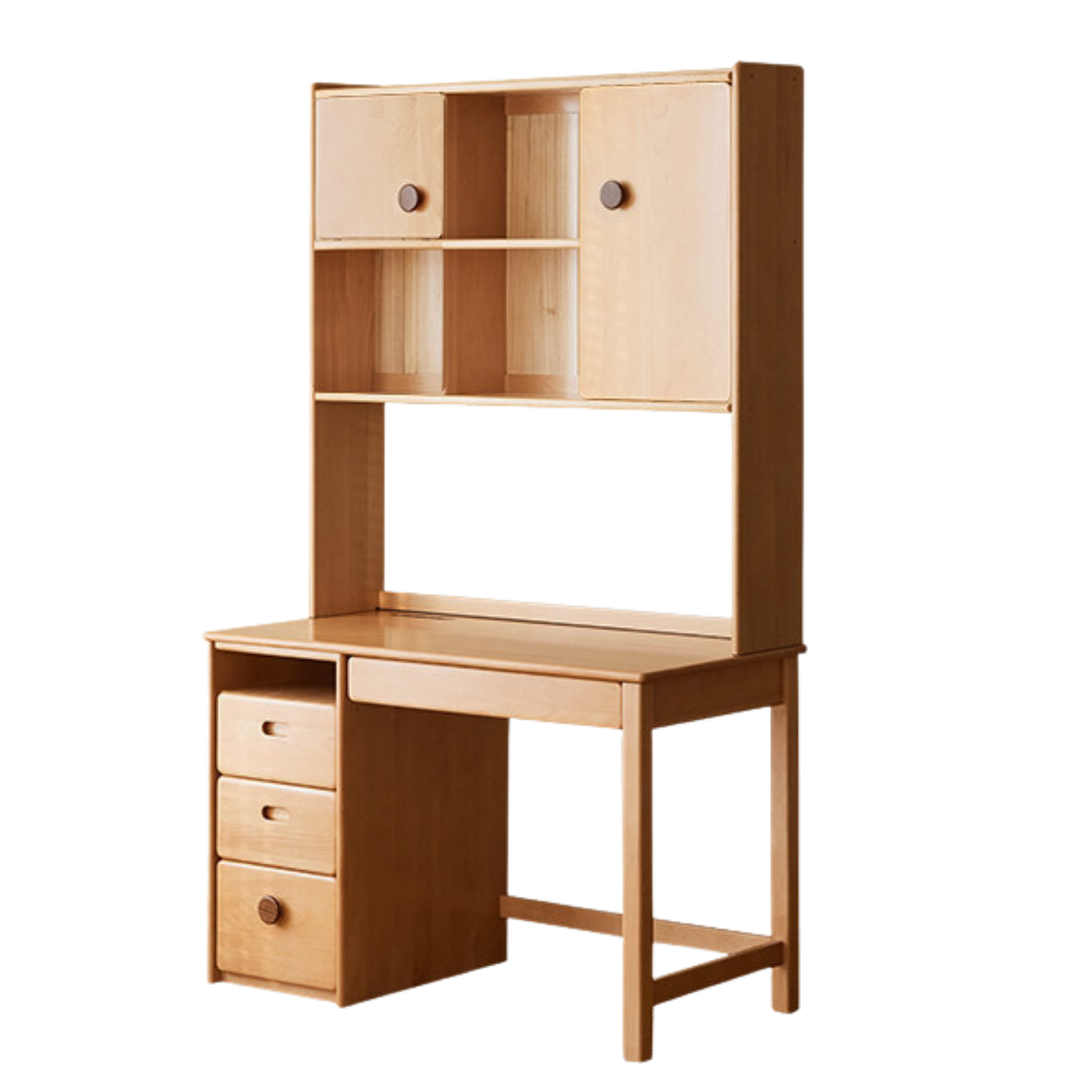 Beech Solid Wood Kids Desk with Bookshelf, Scandinavian Minimalist Study Desk