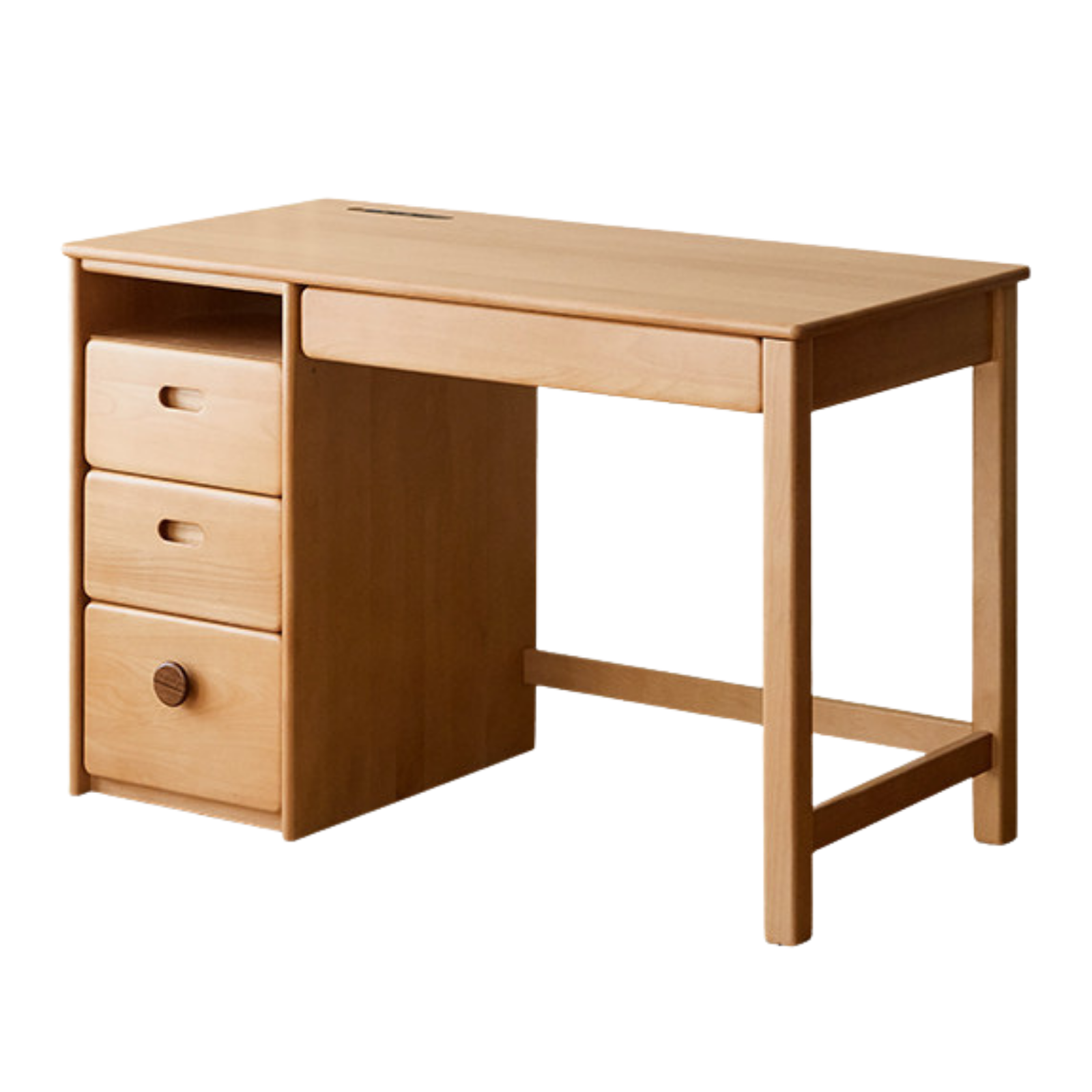 Beech Solid Wood Kids Desk with Bookshelf, Scandinavian Minimalist Study Desk