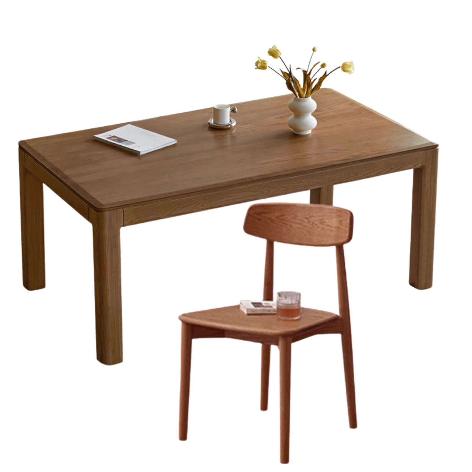 Black Walnut, Ash, Red Oak, Sandalwood Solid Wood Large Dining Table