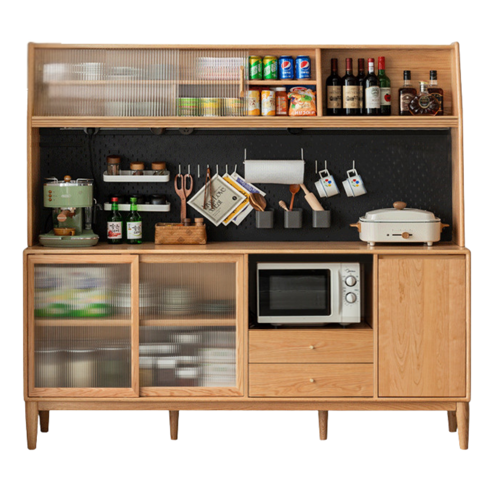 Ash Solid Wood Sideboard Multi-Functional Buffet Cabinet
