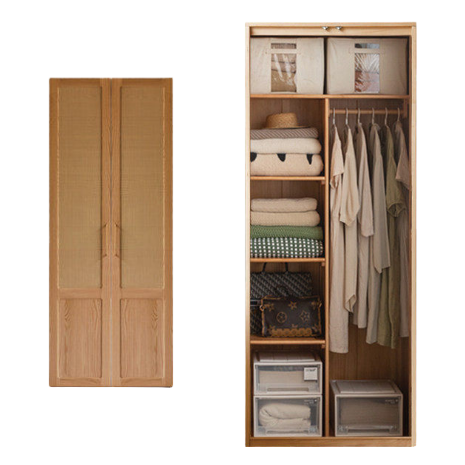 Oak Solid Wood Free Combination Wardrobe Rattan Door.
