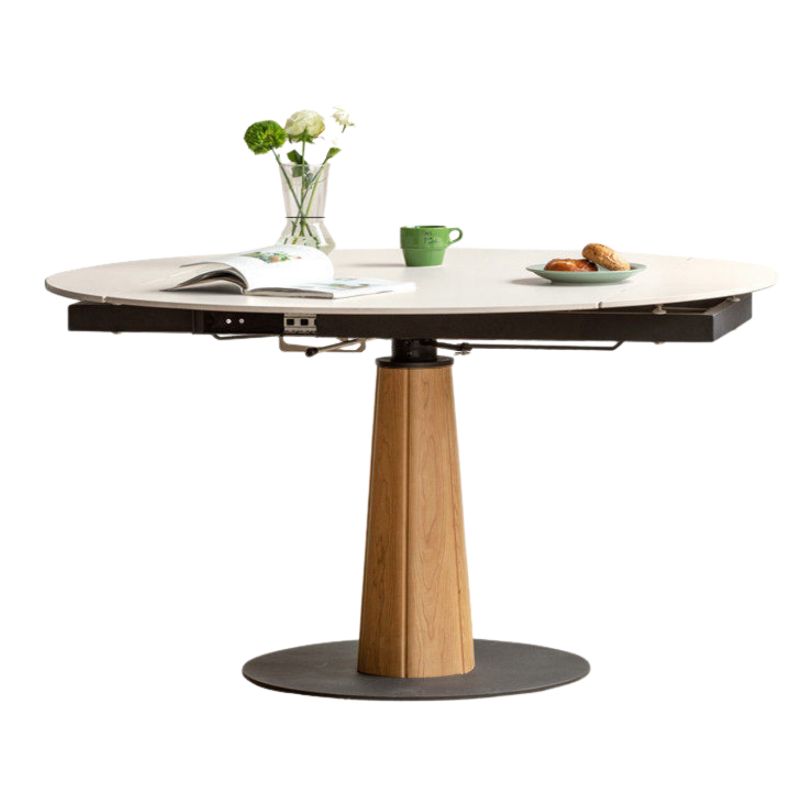 Cherry, Black Walnut, Ash, Oak, Sandalwood Solid Wood Folding Round Rock Plate Dining Table