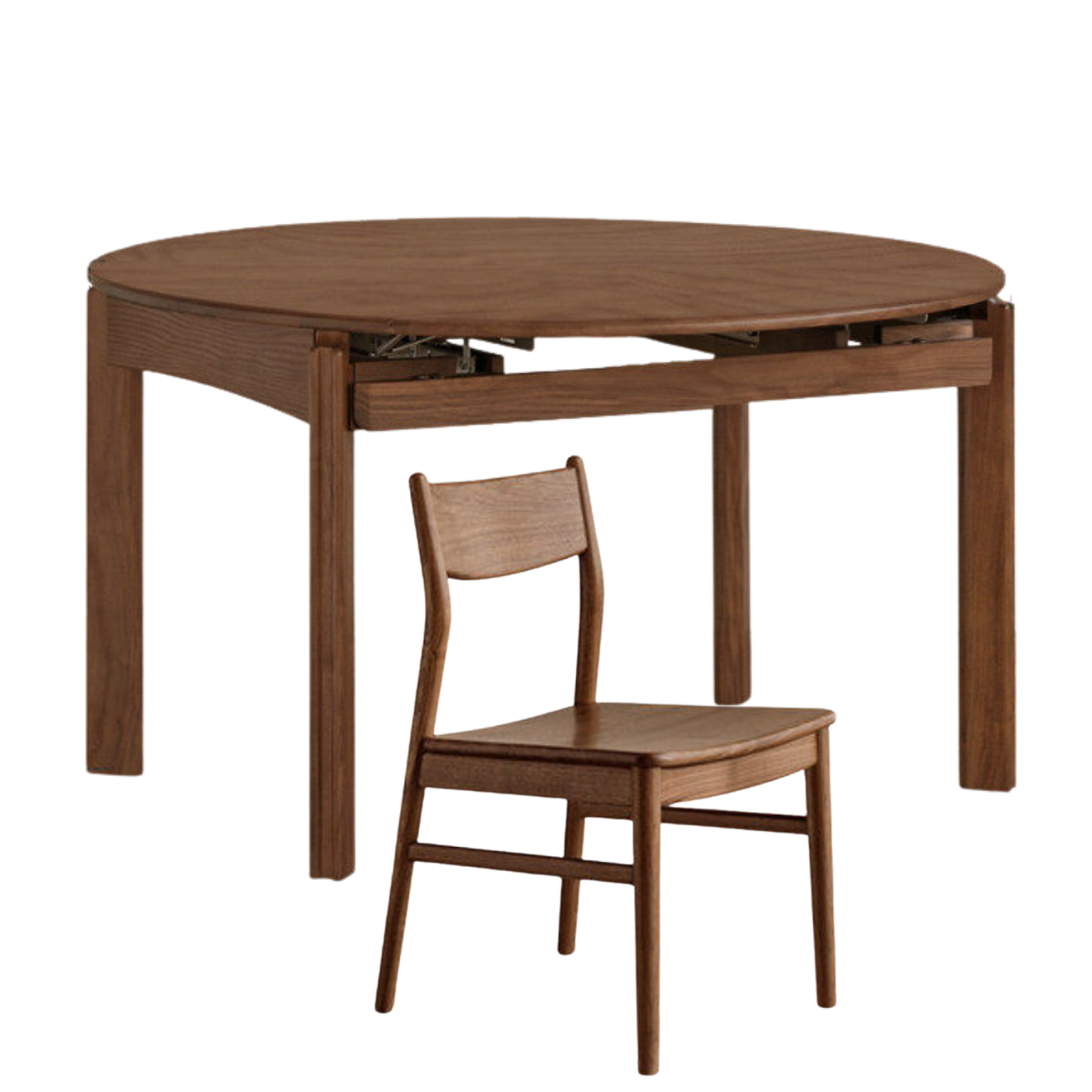 Black Walnut, Ash Solid Wood Retractable Round Dining Table