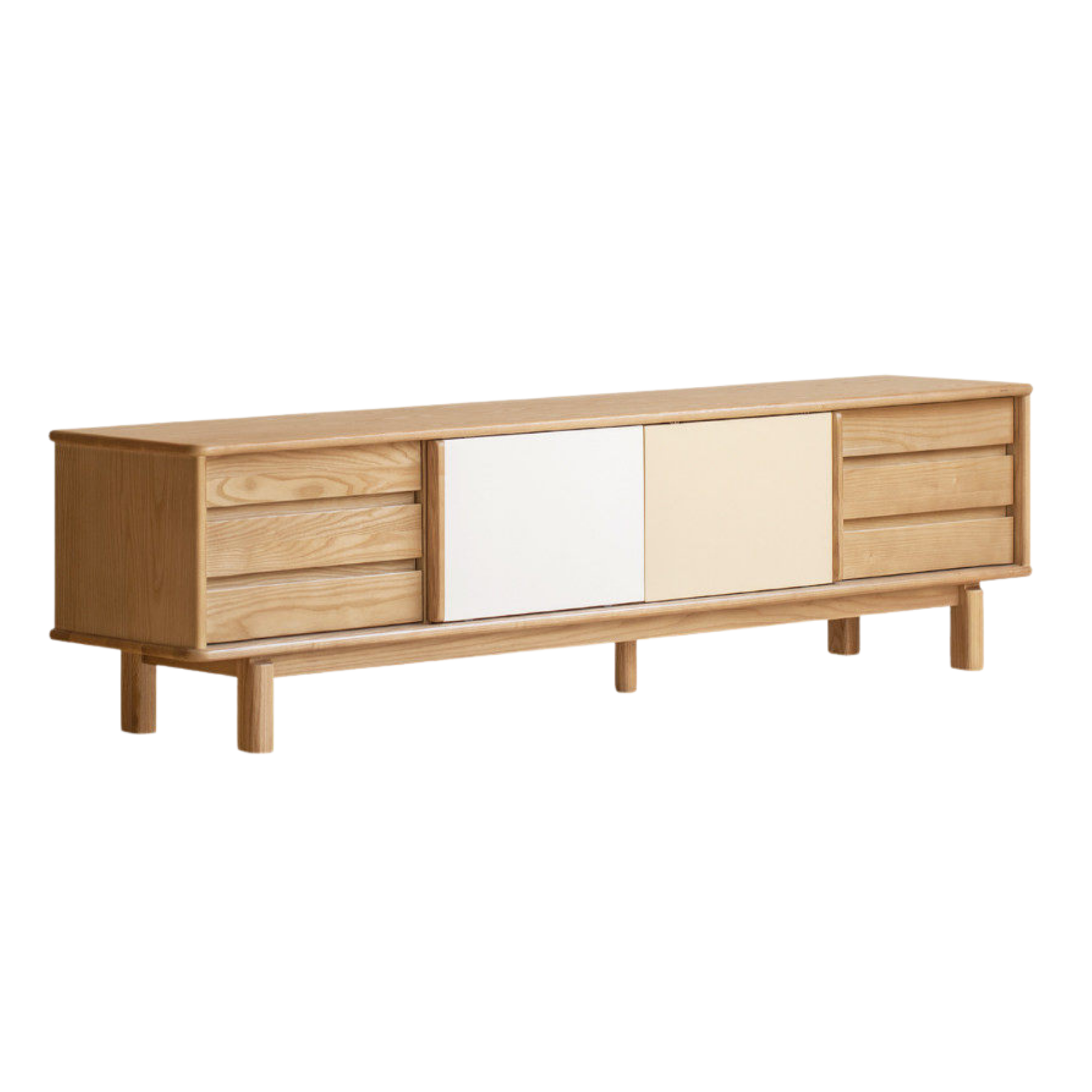 Ash Solid Wood TV Cabinet with Color Block Storage Design