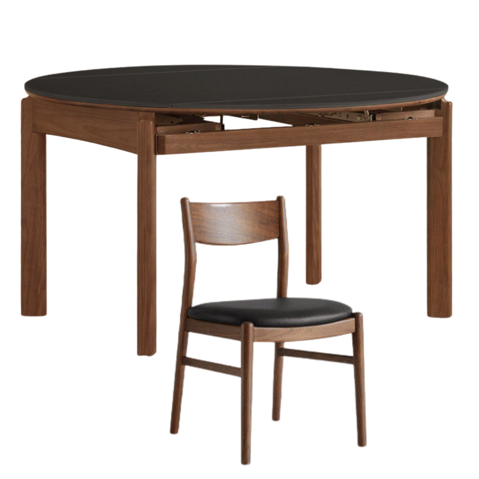 Black Walnut, Ash Solid Wood Folding Dining Table with Rock Plate Round Top