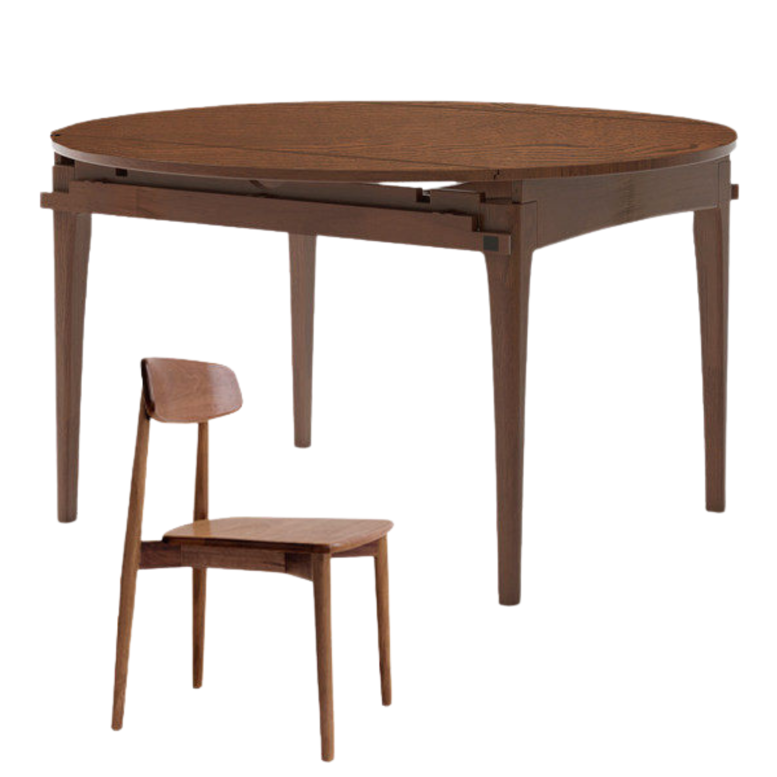 Oak Solid Wood, Solid Rubberwood Folding Round Retractable Dining Table