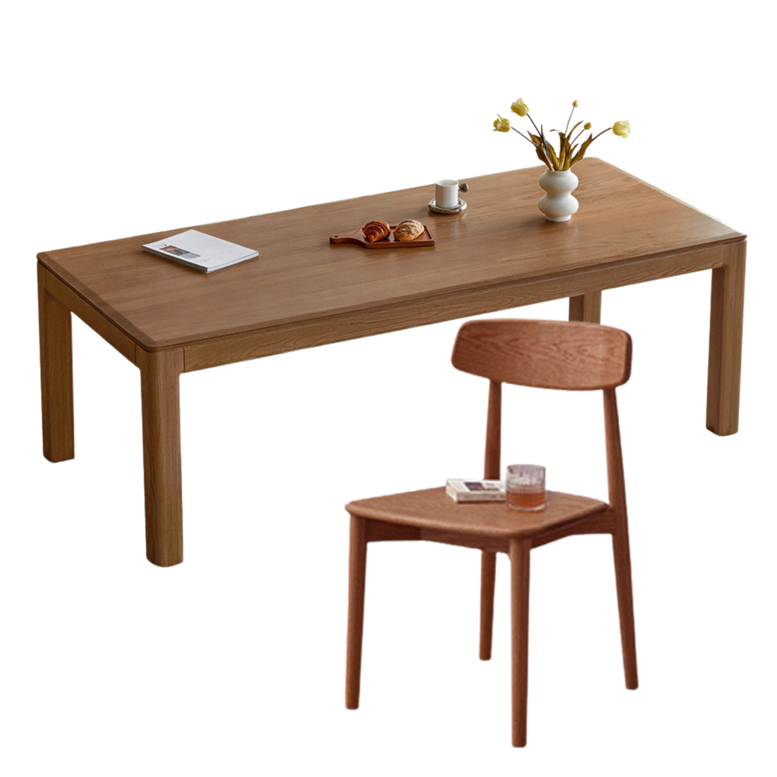 Black Walnut, Ash, Red Oak, Sandalwood Solid Wood Large Dining Table
