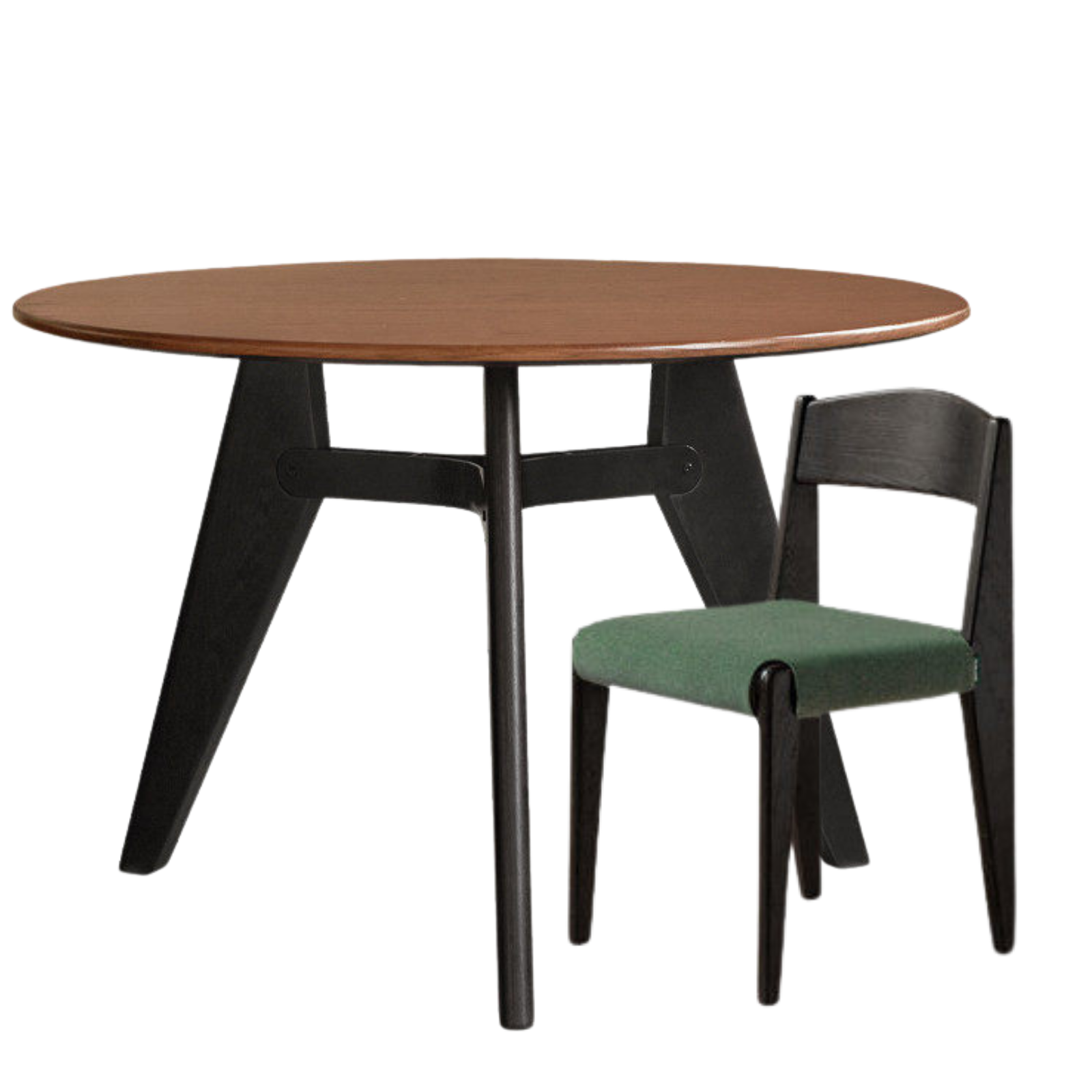 Oak Solid Wood Round Dining Table with Walnut-Stained Base