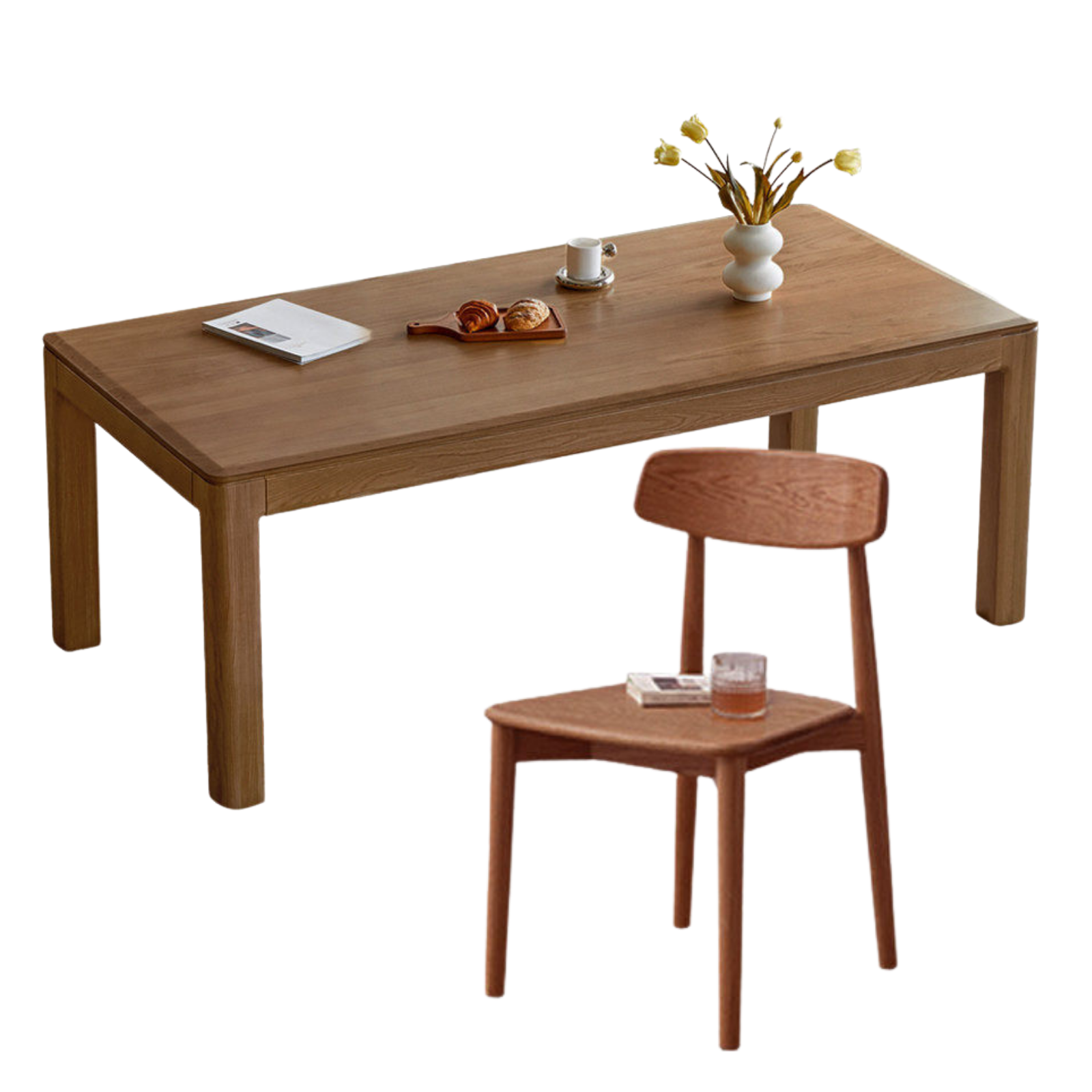 Black Walnut, Ash, Red Oak, Sandalwood Solid Wood Large Dining Table