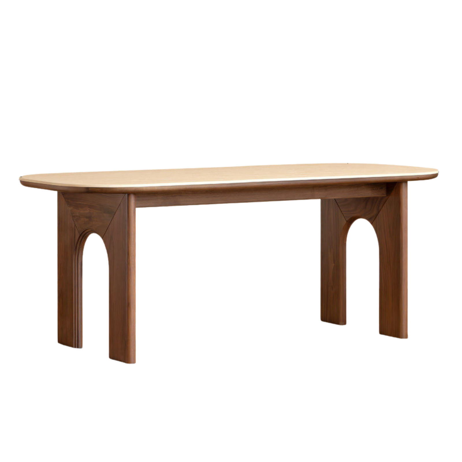 Black Walnut, Oak Solid Wood Oval Dining Table with Sculptural Arch Base