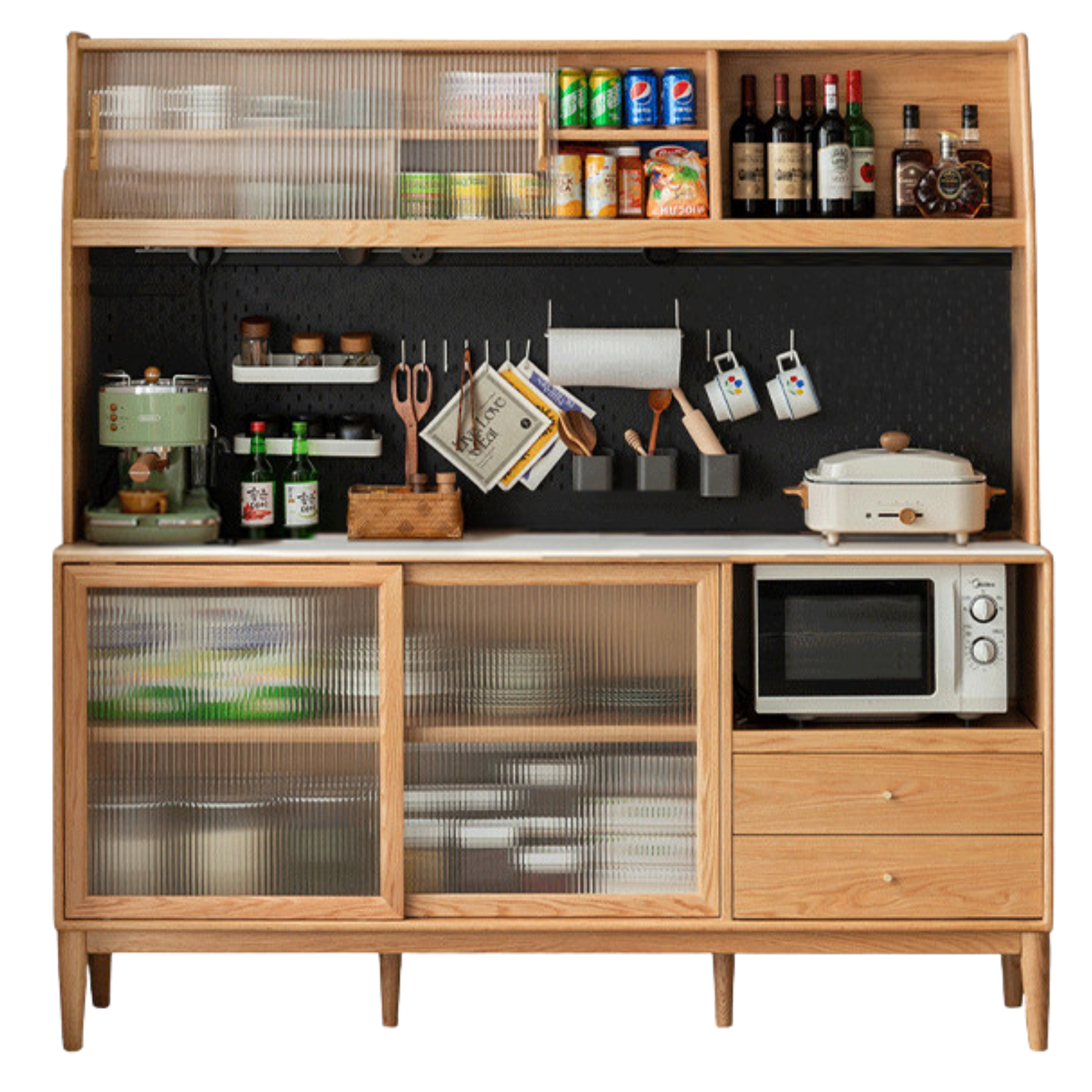 Ash Solid Wood Sideboard Multi-Functional Buffet Cabinet