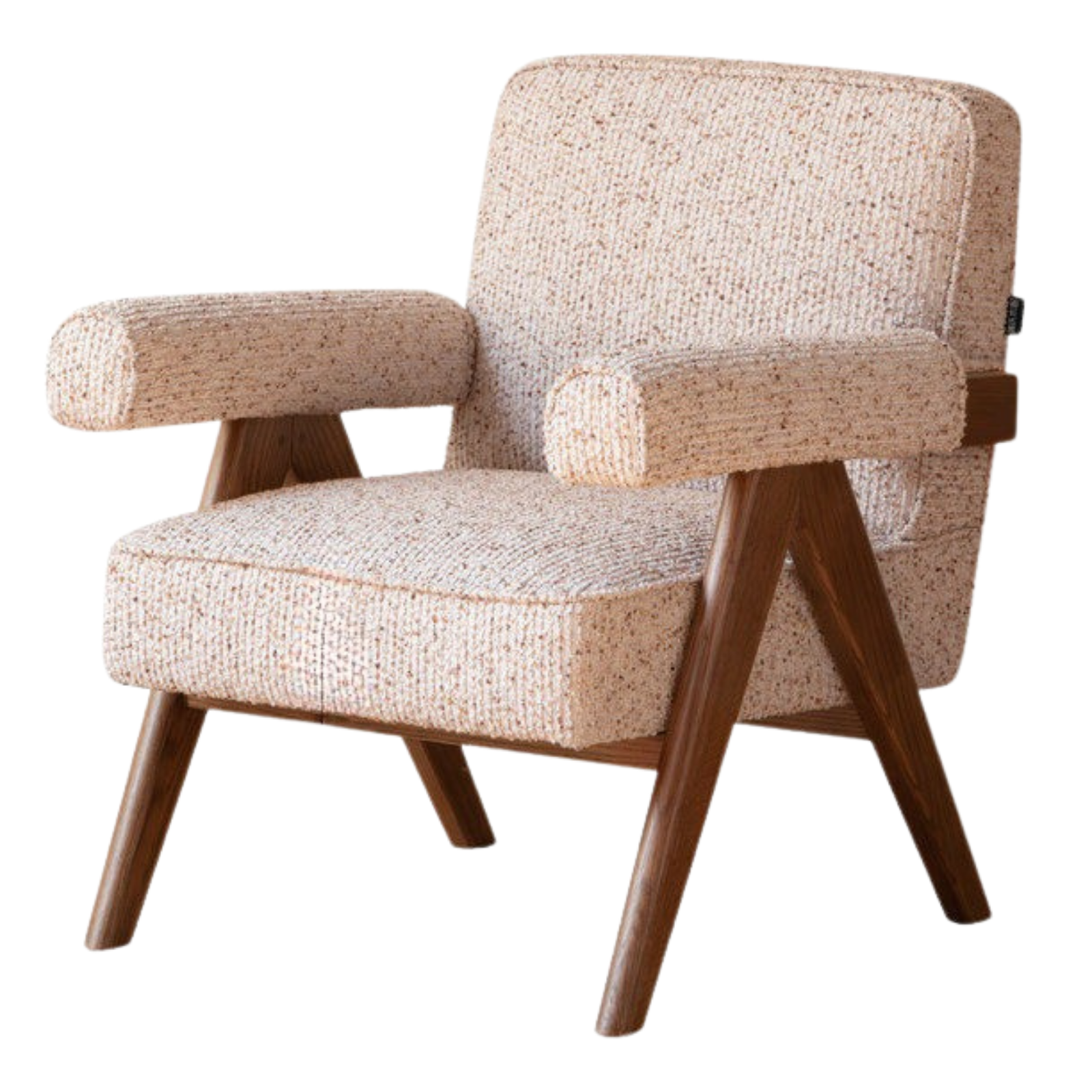 Ash solid wood Accent Armchair, Upholstered Lounge Chair with Angled A-Frame Legs and Wide Padded Armrests