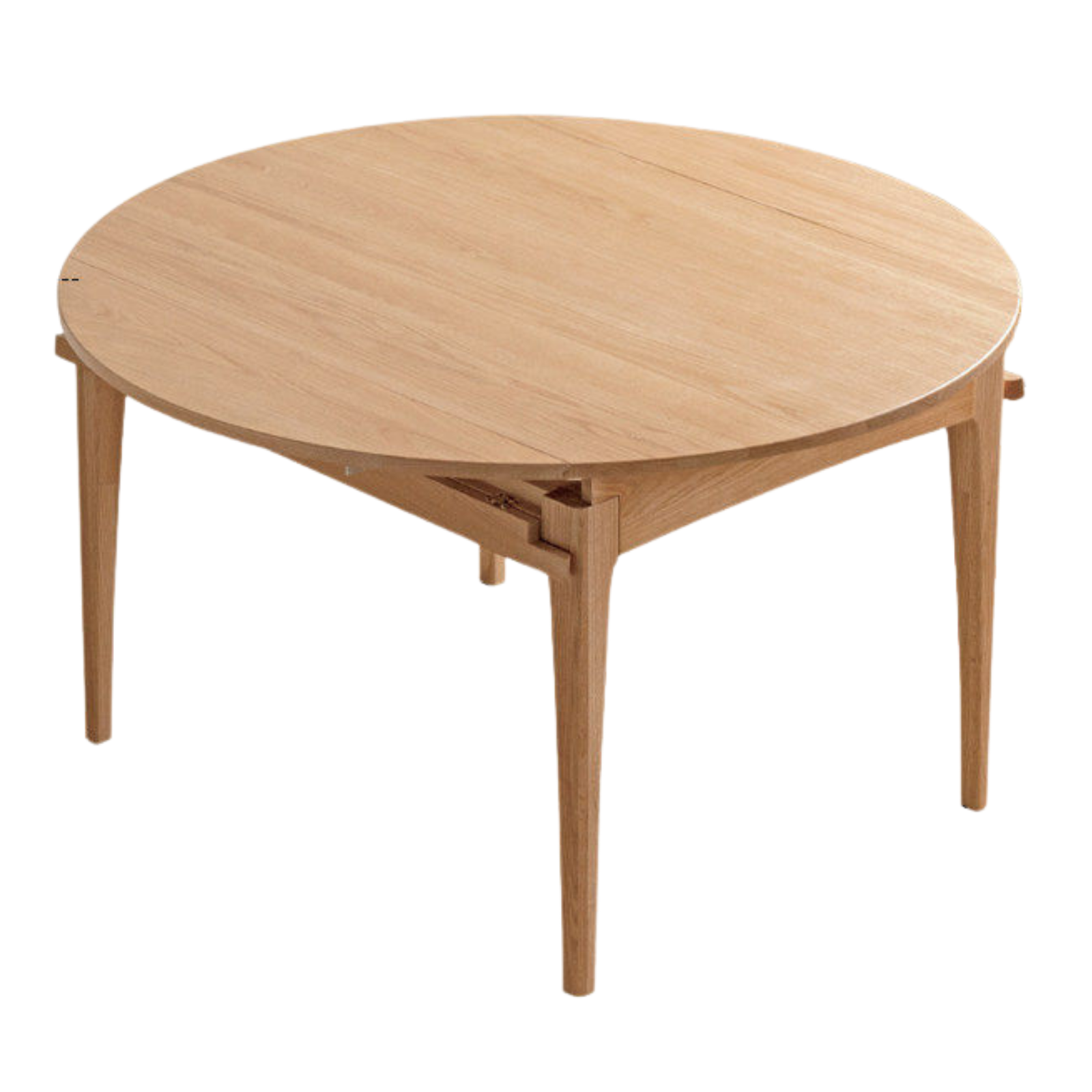 Oak Solid Wood, Solid Rubberwood Folding Round Retractable Dining Table