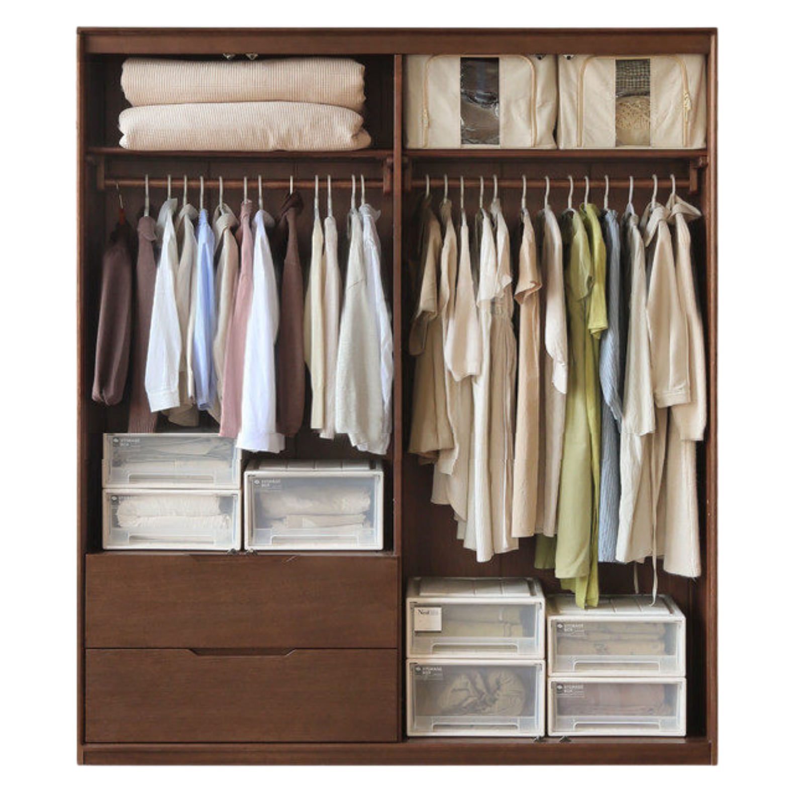 Sandalwood, Merbau Solid Wood Modern Open Door Wardrobe.