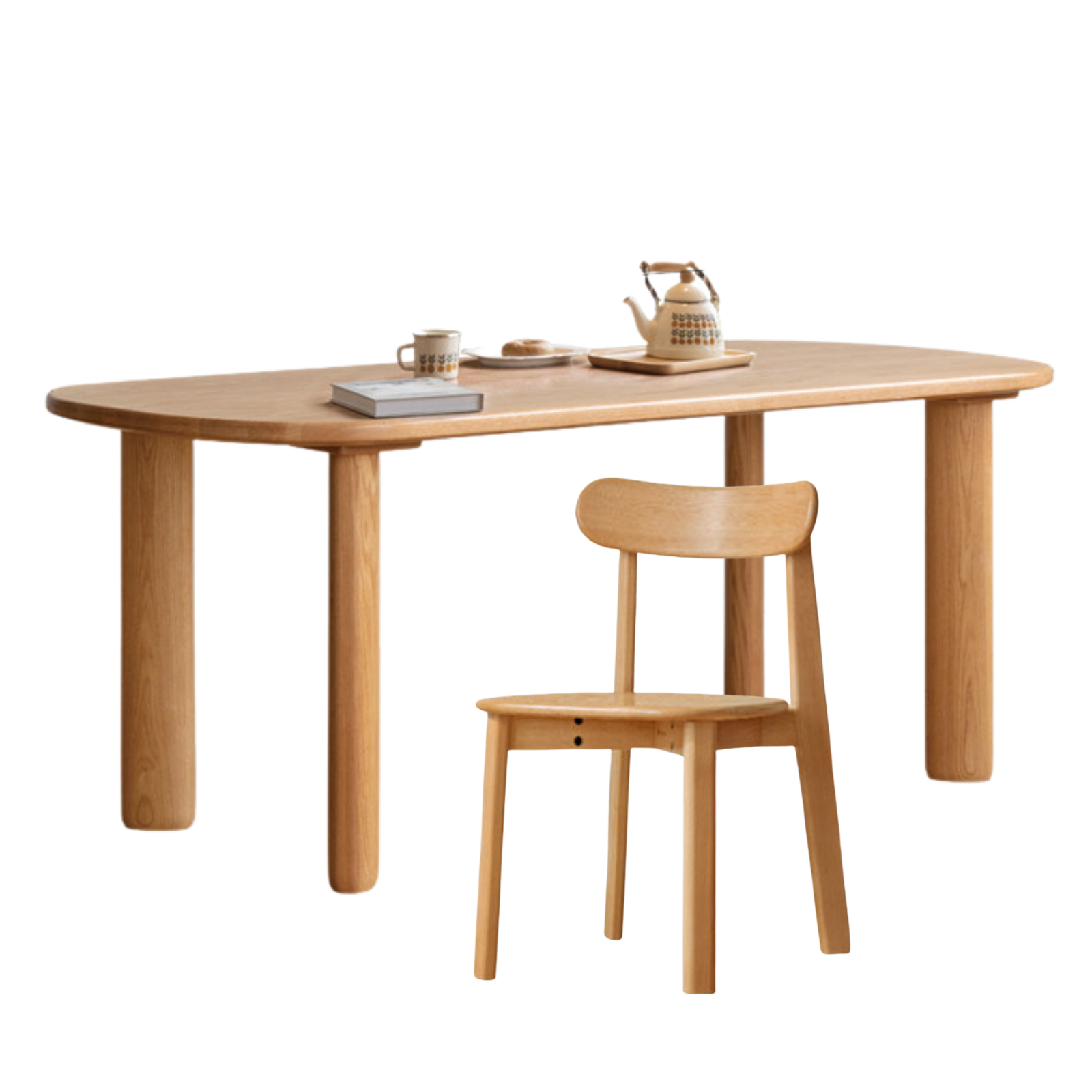 Oak Solid Wood Round Corner Long Dining Table