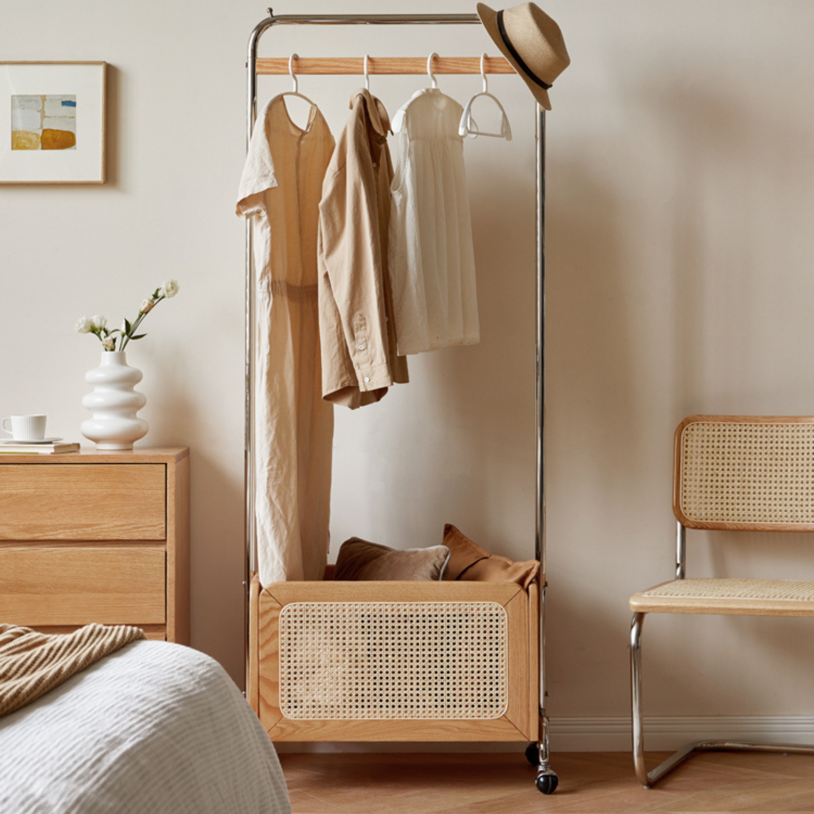 Rubberwood, Oak Solid Wood Rattan Woven Hanger