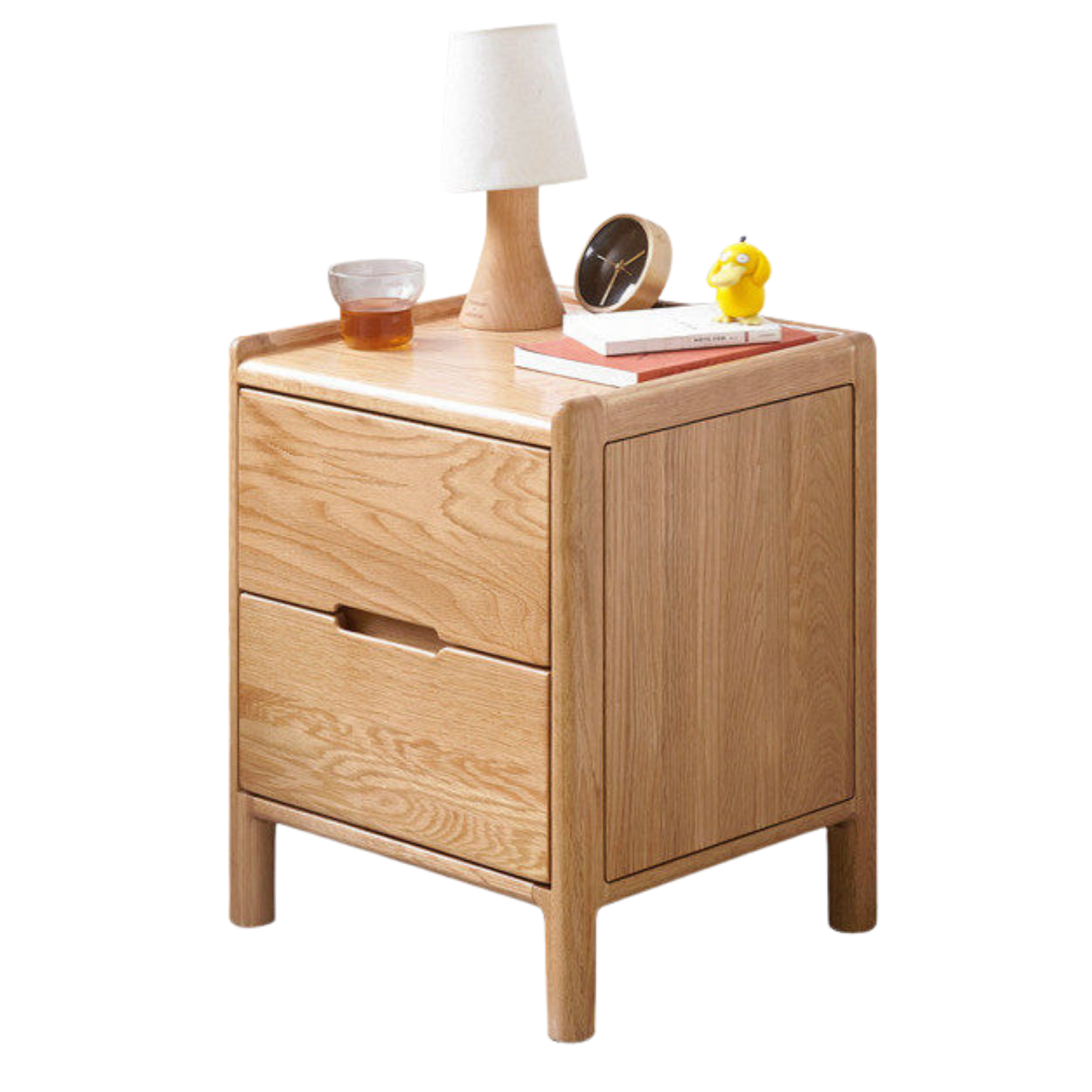 Oak Solid Wood, Solid Rubberwood Nordic Modern Nightstand.