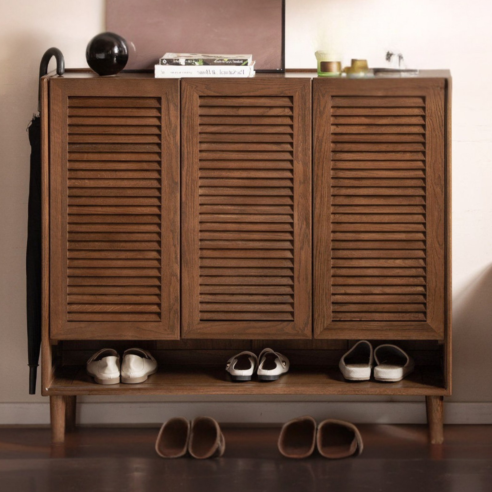 Oak Solid Wood, Rubberwood Solid Shoe Cabinet Entryway Storage Organizer Large Capacity