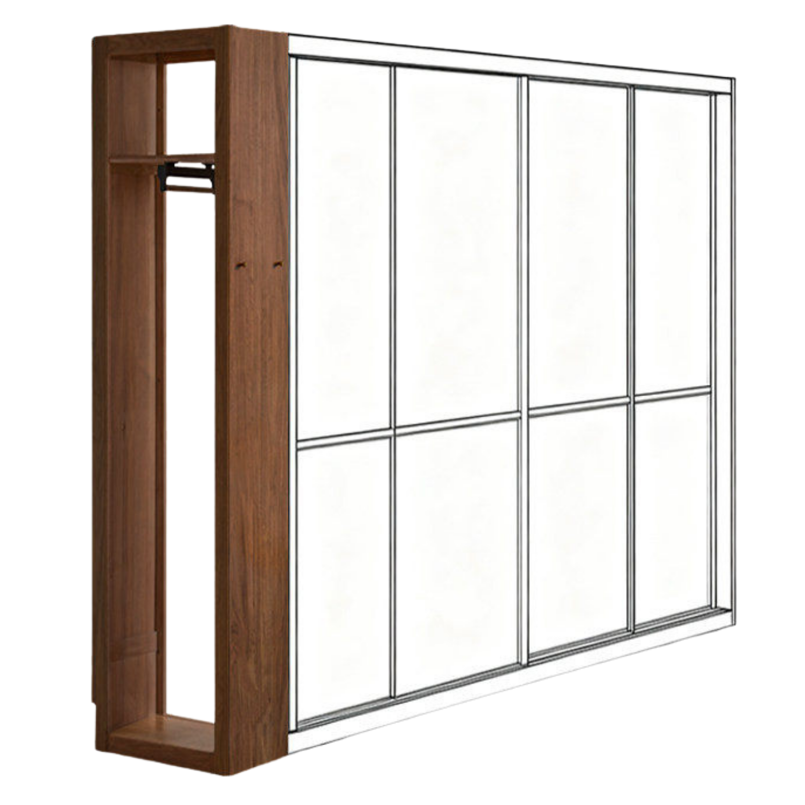 Oak, Black Walnut Solid Wood Modern Corner Wardrobe