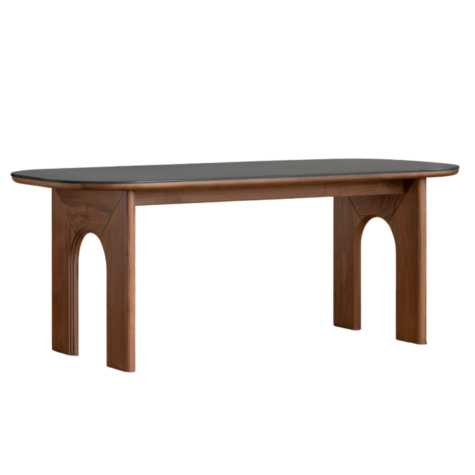 Black Walnut, Oak Solid Wood Oval Dining Table with Sculptural Arch Base