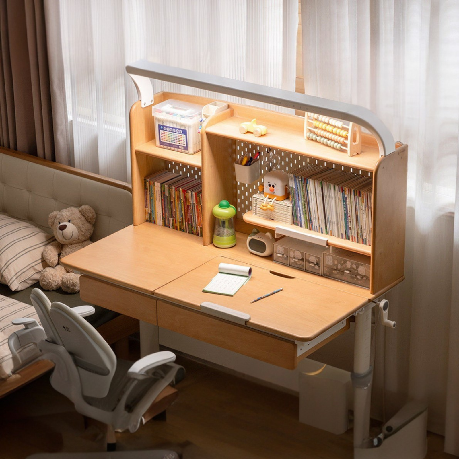 Beech Solid Wood Kids Raised and Lowered Study Table