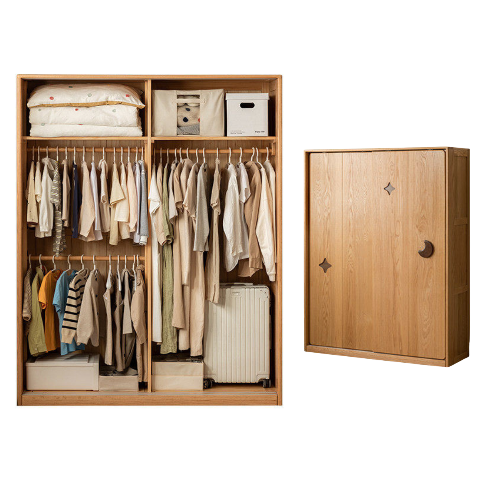 Oak Solid Wood Kids Sliding Door Wardrobe.