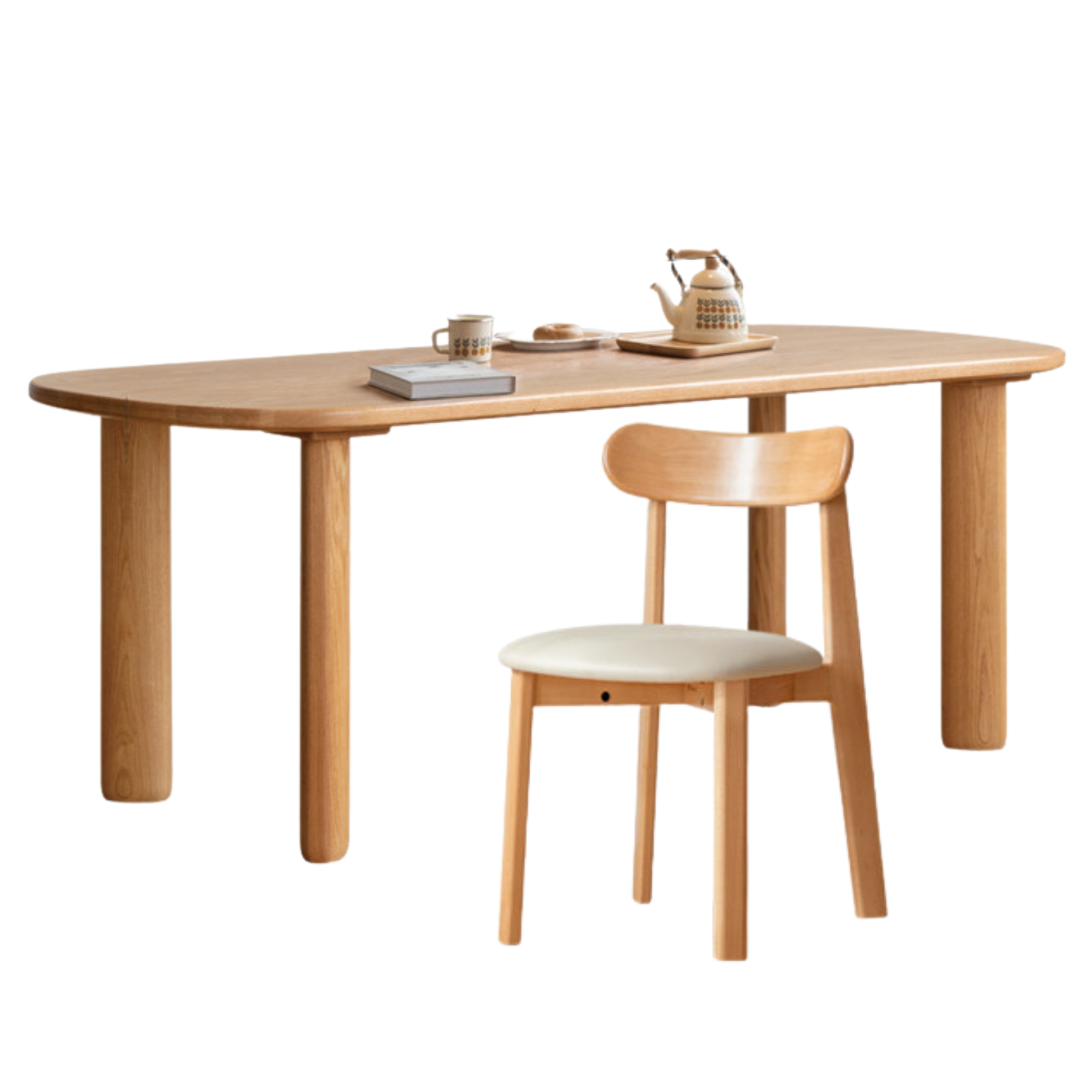 Oak Solid Wood Round Corner Long Dining Table