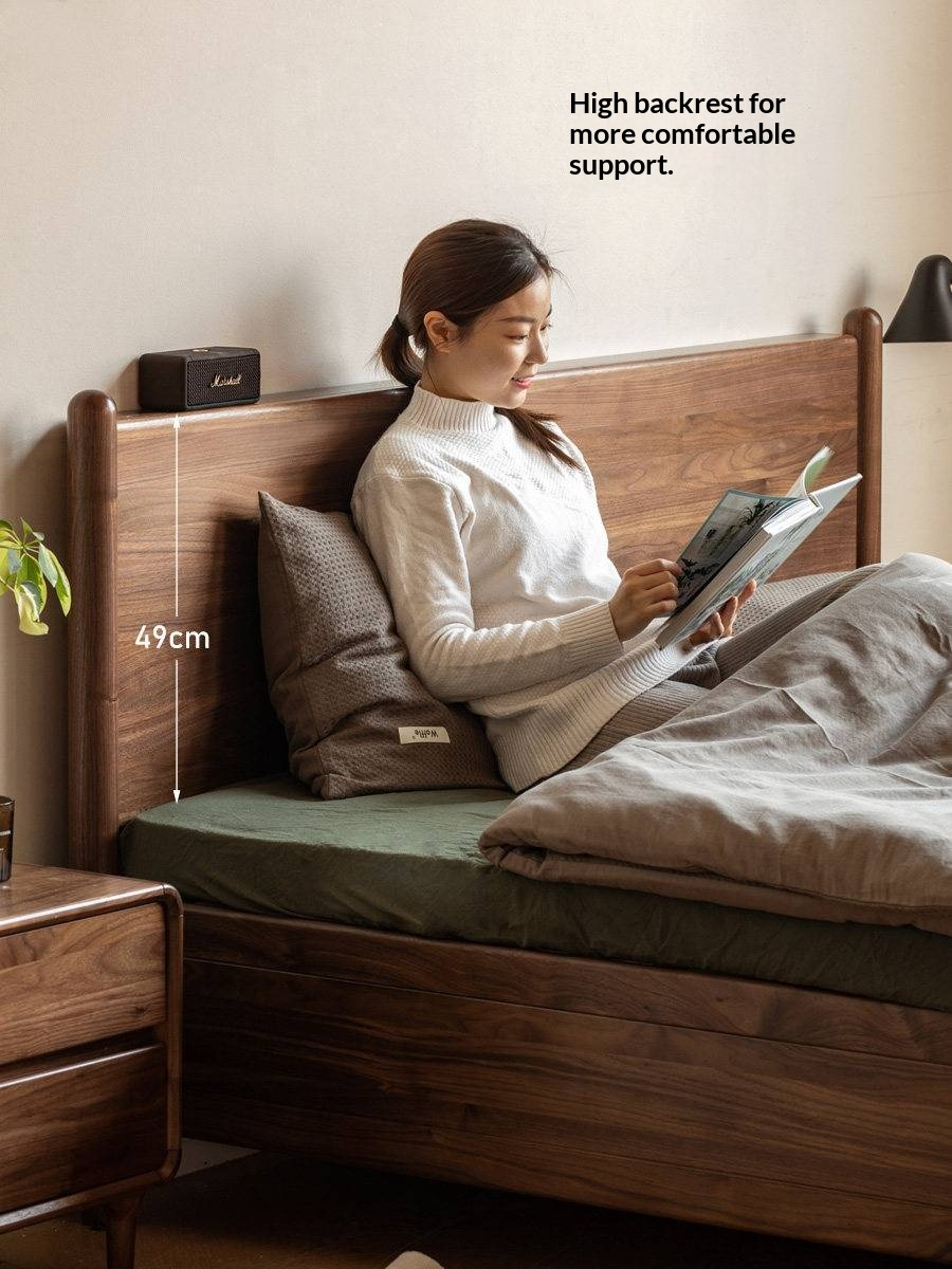 Black Walnut Solid Wood Adjustable Storage Bed with Flat Panel Headboard