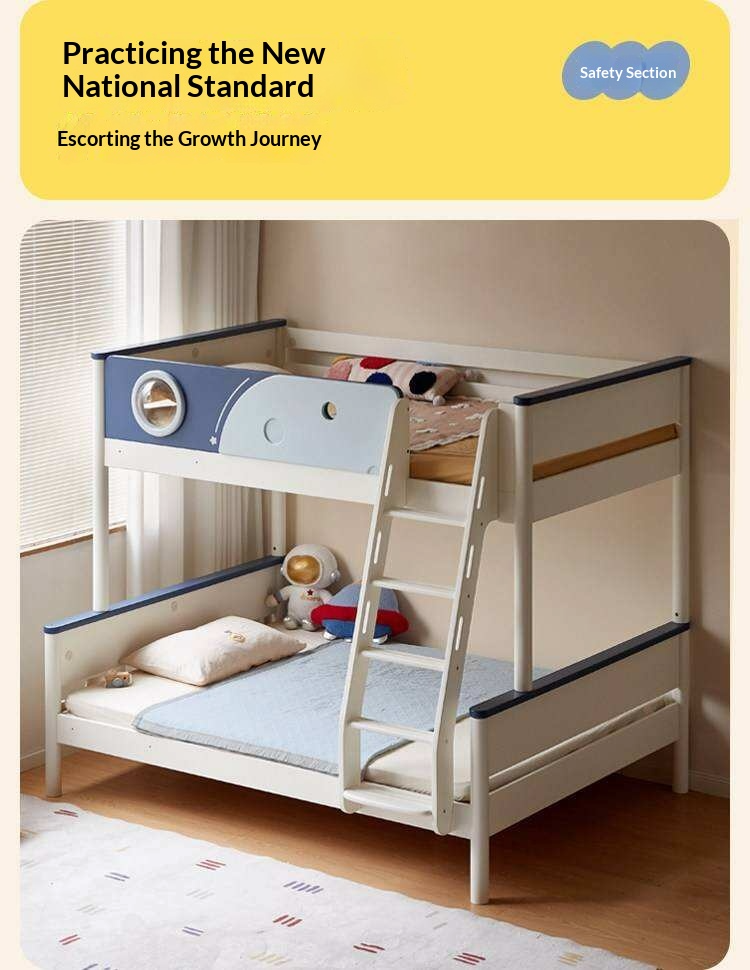 Rubberwood Solid Wood Spaceship-Themed Bunk Bed with Porthole Window