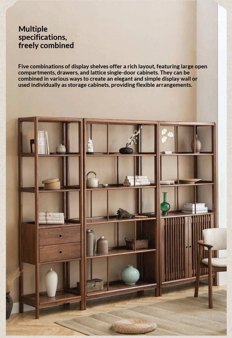 Black Walnut, Ash Solid Wood Bookshelf Combined Bookcase Display Cabinet Wall Shelf