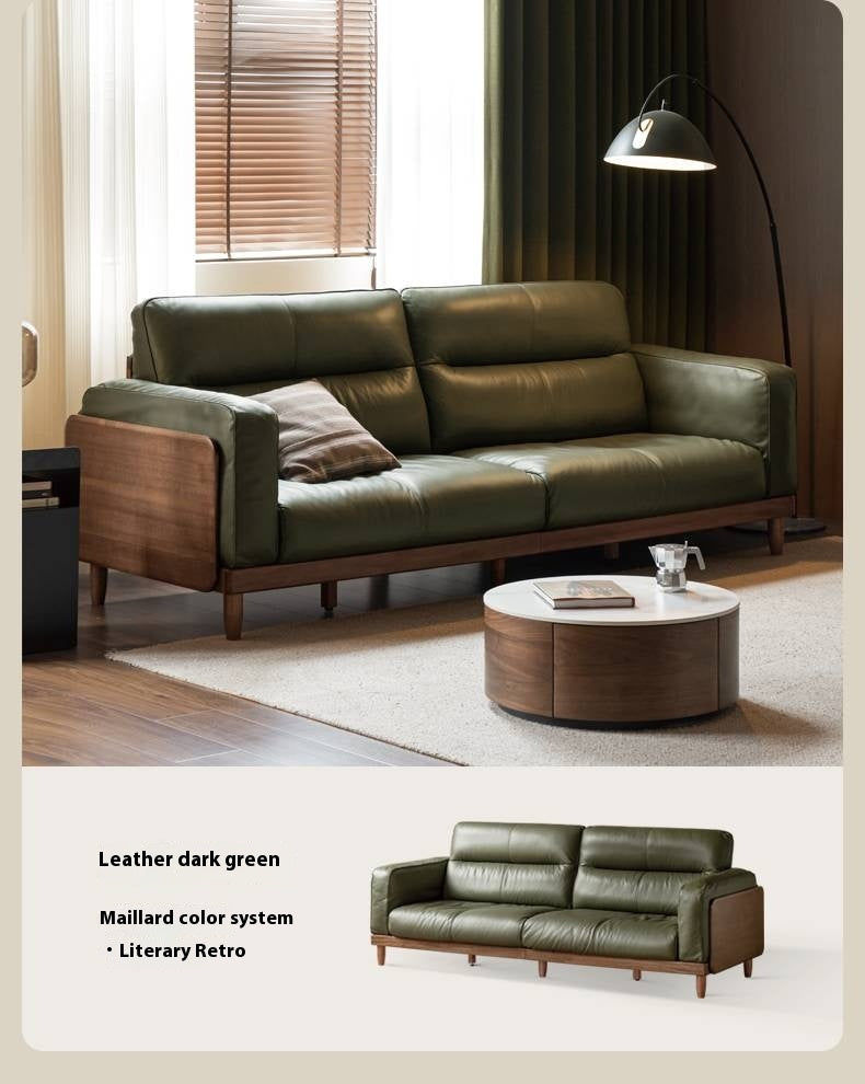 Sandalwood, Ash Solid Wood Genuine Leather, fabric High-Back Sofa