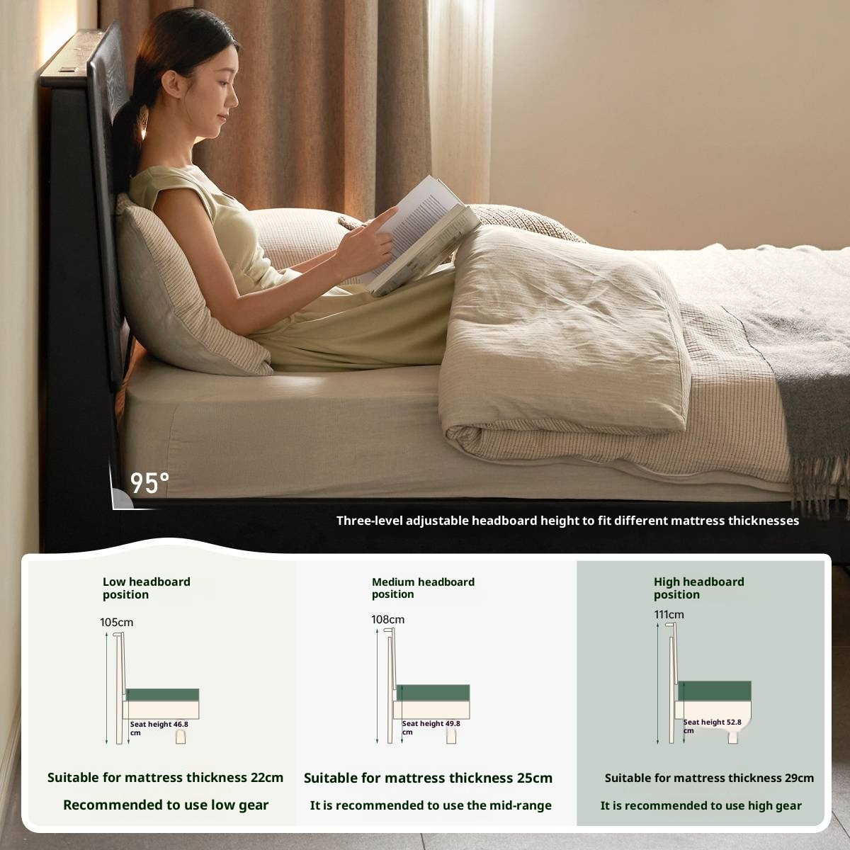 Ash Solid Wood Luminous Bed Modern Minimalist