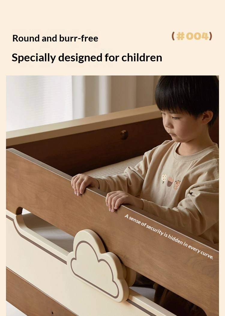 Rubberwood Solid Wood Castle-Inspired Bunk Bed with Cloud Cutout Guardrail