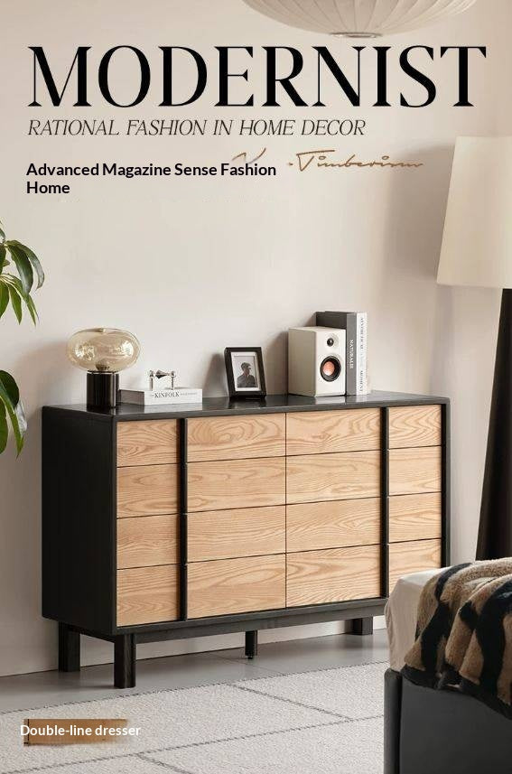 Ash Solid Wood Minimalist Chest of Drawers with Eight Drawers