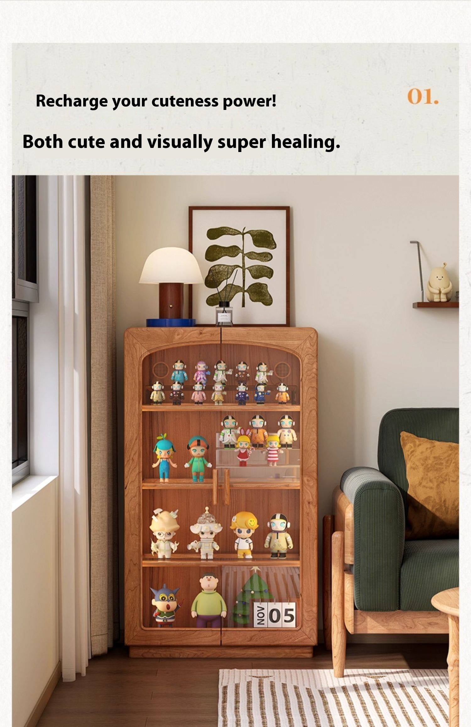 Cherry Solid Wood Retro Style With Light Side Cabinet