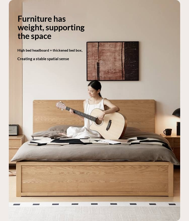 Ash Solid Wood Bed — Slab Design, Home Italian Light Luxury Box Bed