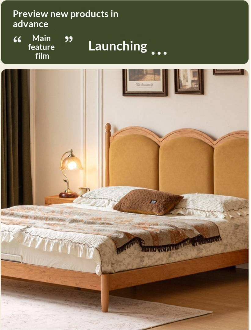 Cherry Wood Solid Wood French Country Bed with Scalloped Arch Panel Headboard