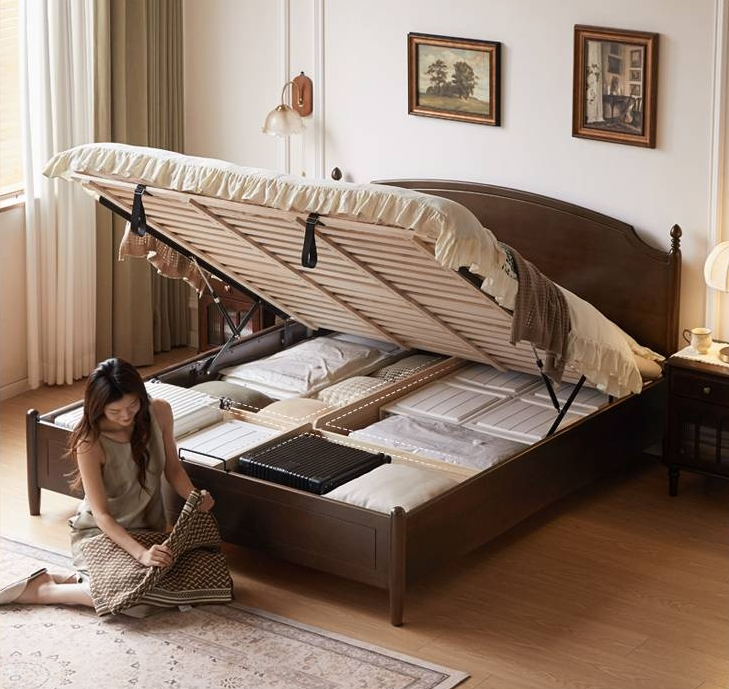 Poplar Solid Wood Box Bed, French Retro Style