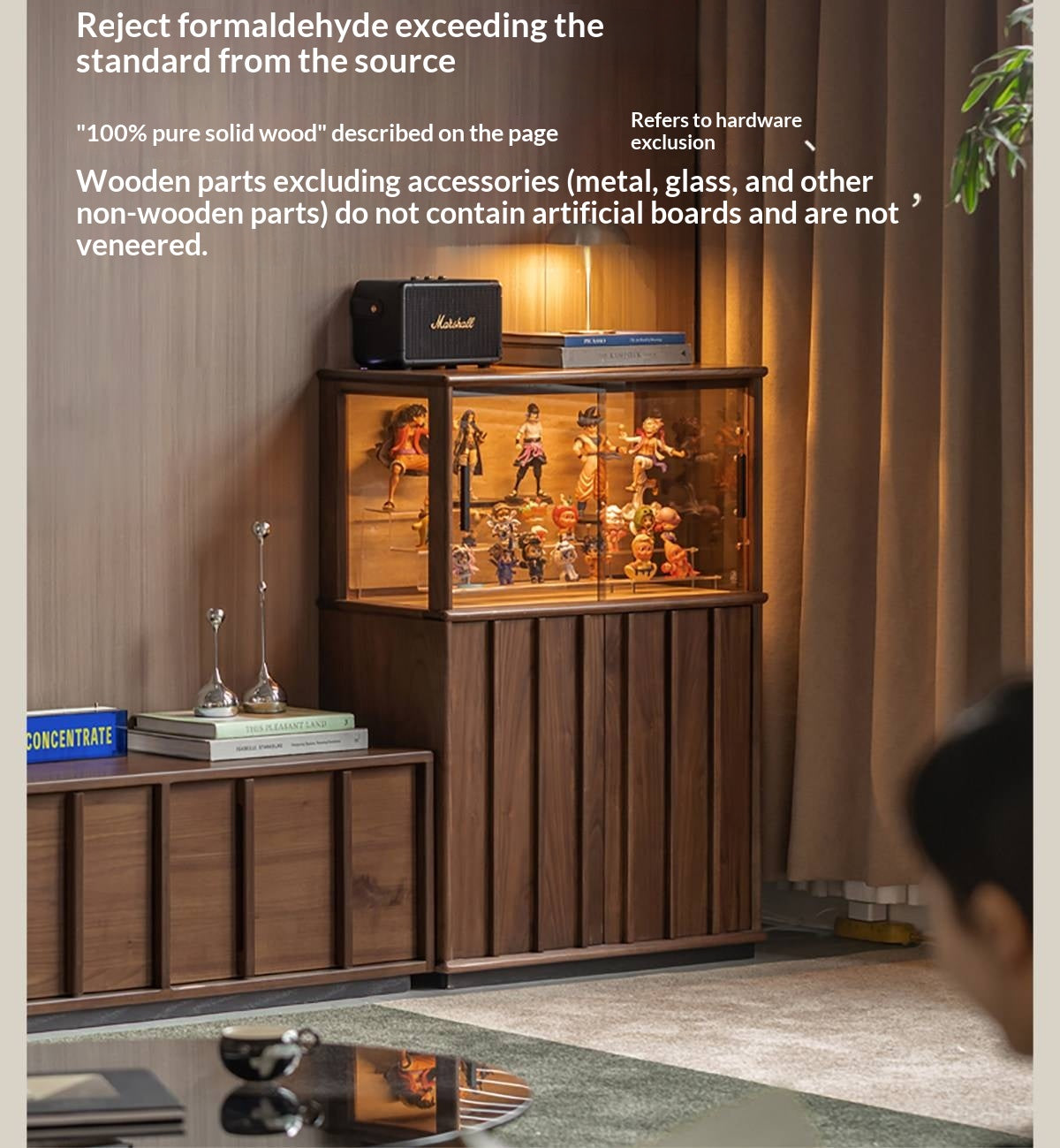 Black Walnut, Oak Solid Wood Side Cabinet with Modern Casual Display Design