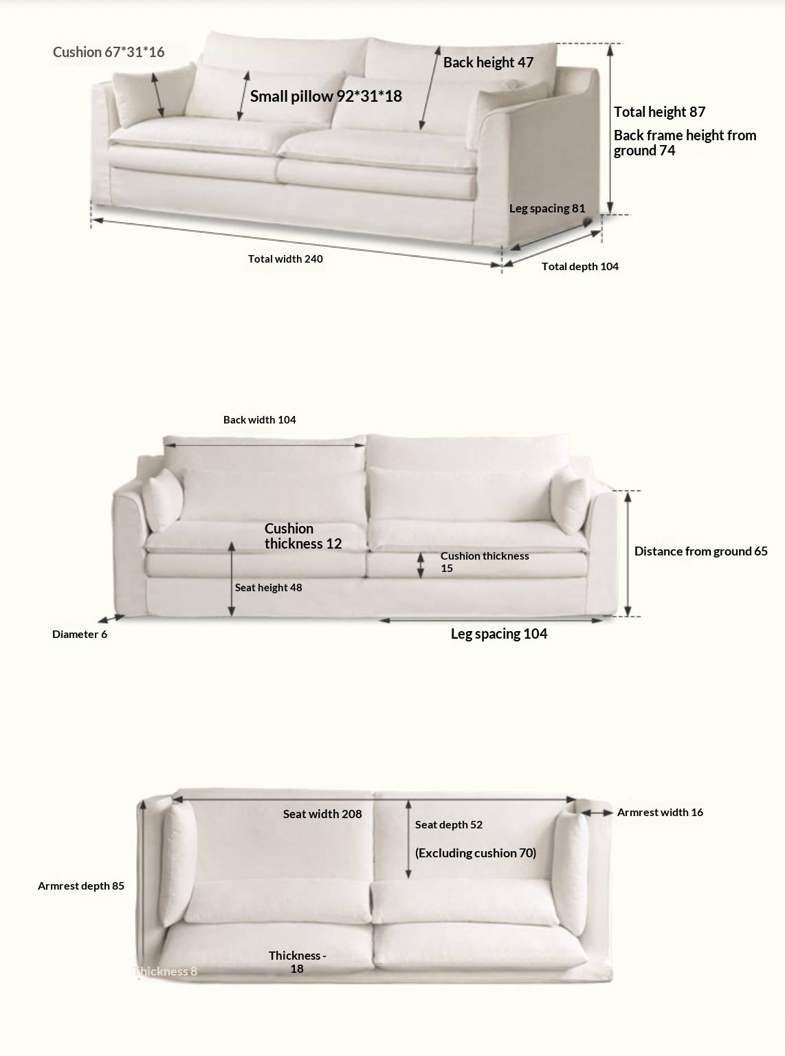 Deep Seat Modular Sofa with Cotton-Linen Upholstery