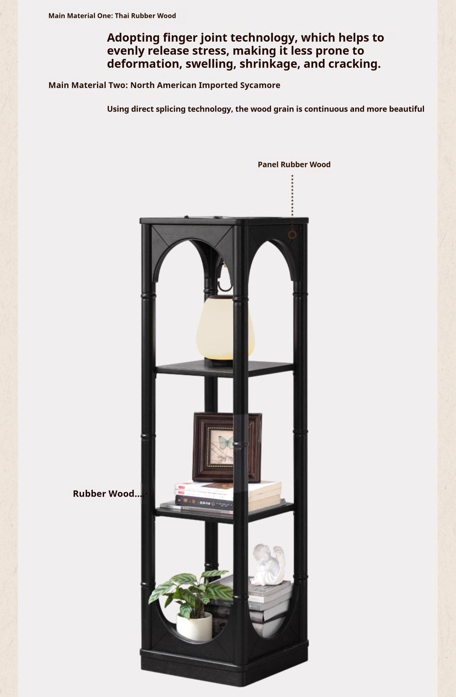 Solid Rubberwood, Tulipwood Solid Wood French Retro Corner Bookcase