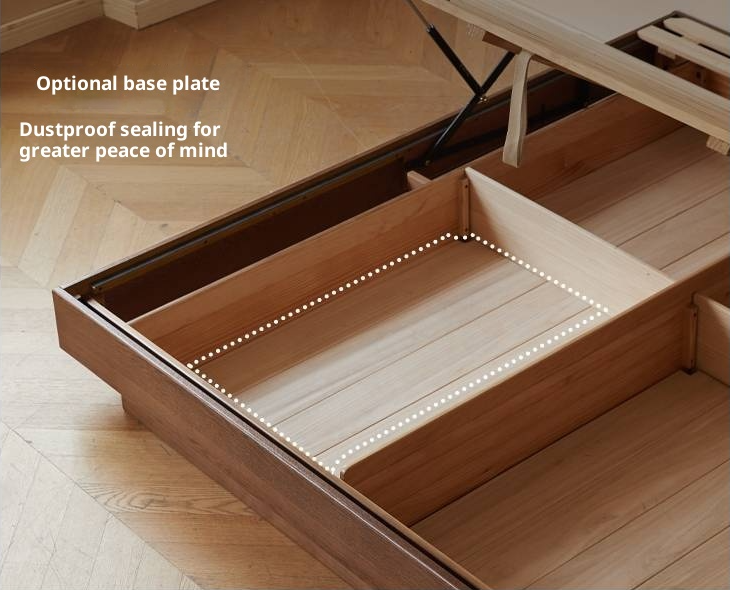 Oak Solid Wood Floating Platform Box Bed, Headboard-Free Bed with Light Modern Minimalist