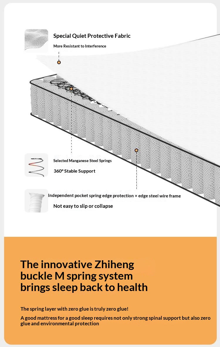 Zero-Glue Bedroom Mattress — Natural Anti-Mite, Breathable, Spring Back Support, Firm Support Mattress