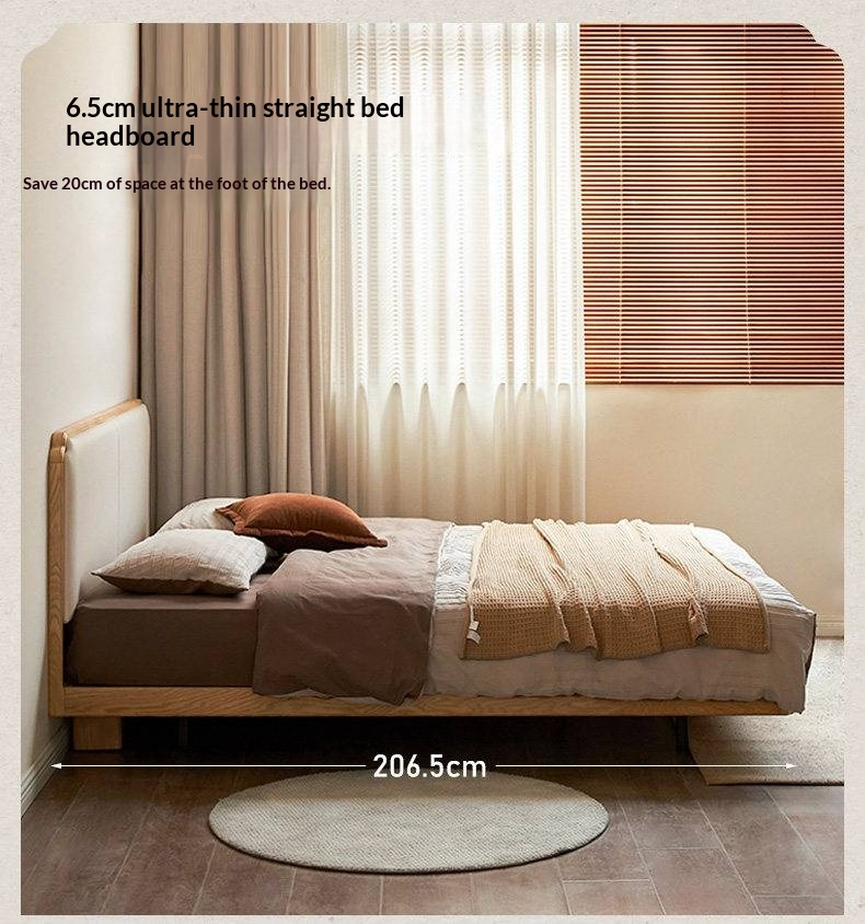 Oak Solid Wood Upholstered Bed — Modern Minimalist Design with Flush Edges