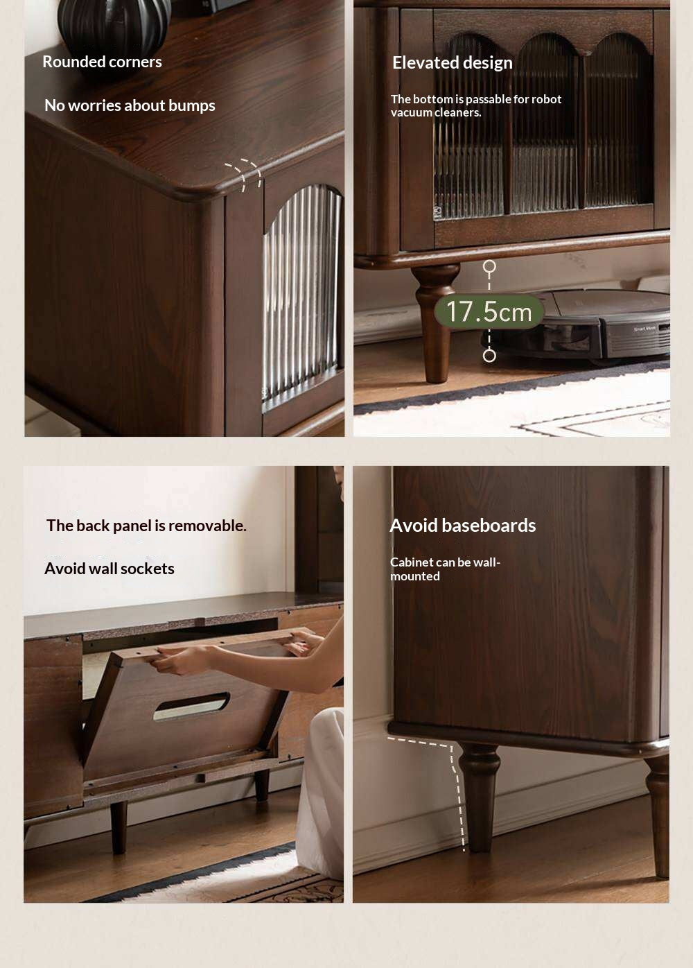 Ash Solid Wood TV Stand with American Retro Design and Tall Storage Cabinet