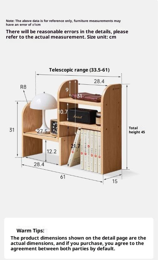 Solid Rubberwood, Oak Solid Wood Bookshelf Retractable