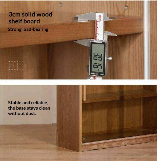 Ash Solid Wood Bookcase with Wall-Mounted Display and Storage Cabinet