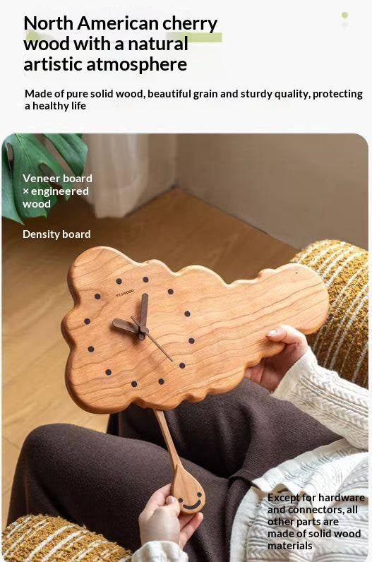 Cherry Solid Wood Nordic Style Eco Friendly Wall Clock