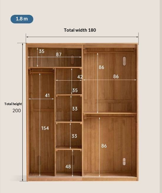 Cherry Wood Sliding Door Wardrobe Armoire with Hanging Rod and Shelves