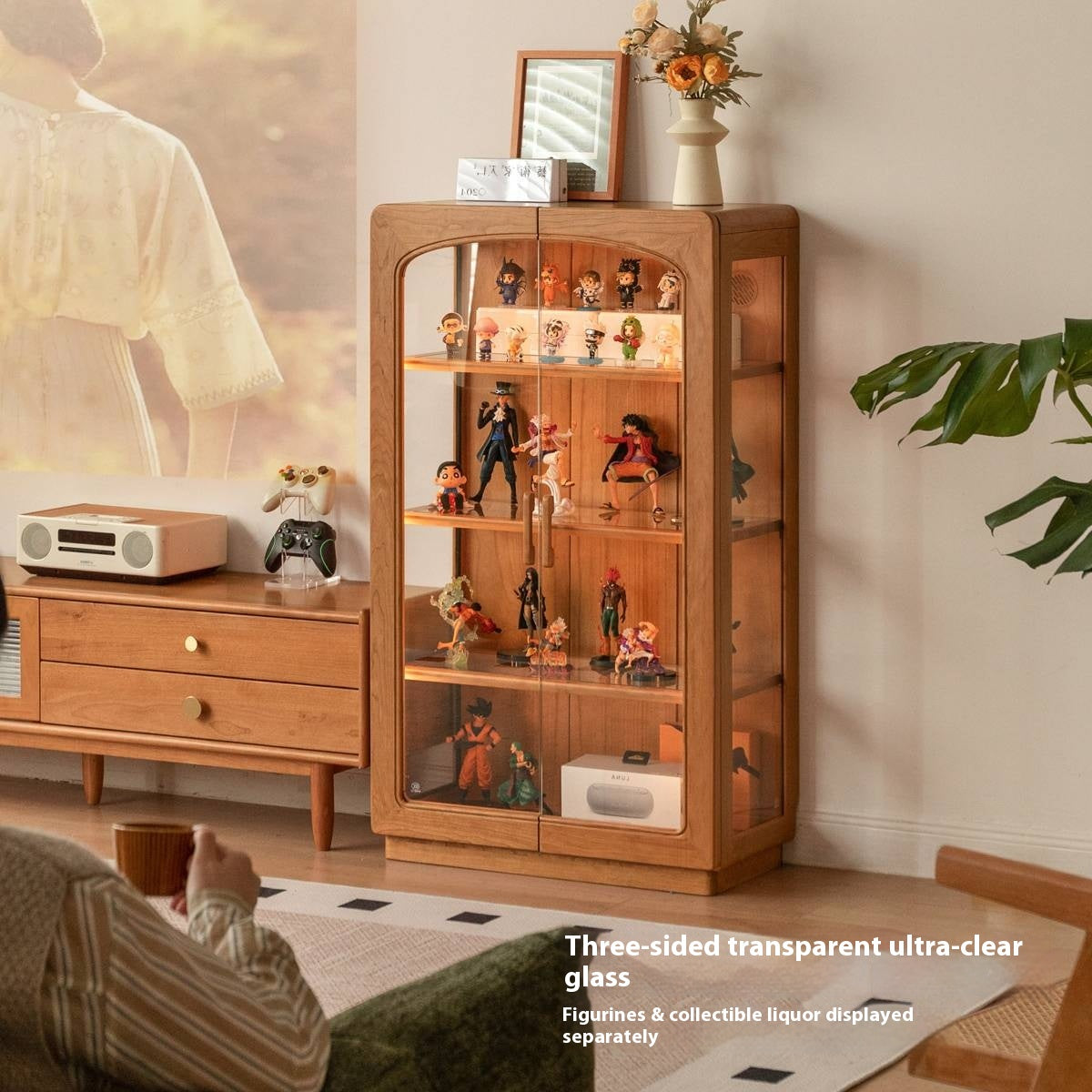 Cherry Solid Wood Retro Style With Light Side Cabinet